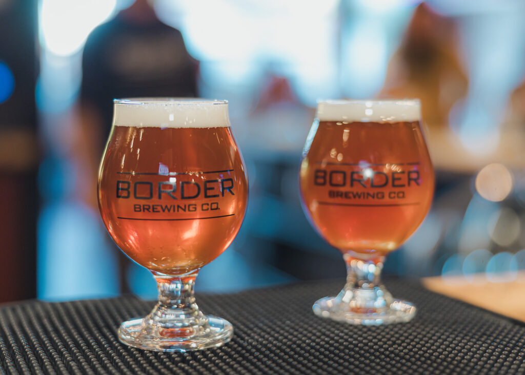 2 Delicious Glasses of Border Brewing Lager ready for our next happy customer in the Crossroads Art District in Kansas City, MO