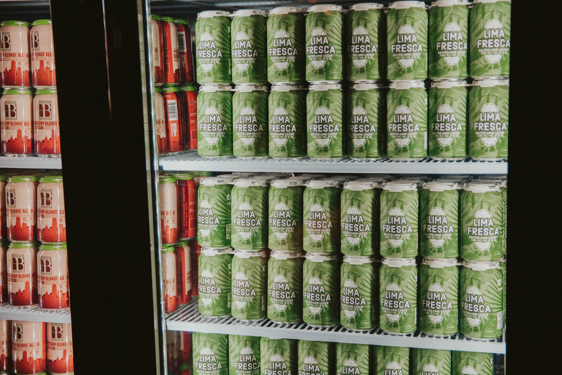 Full fridge of Lima Fresca ready for customers to take a 6 pack or more with them in Kansas City, MO