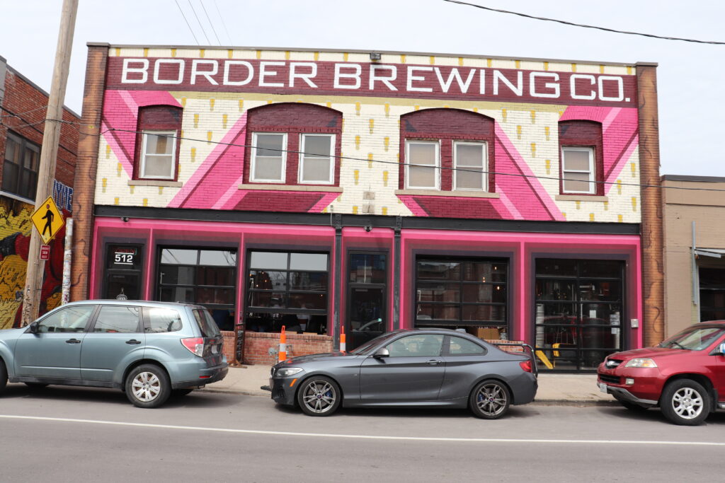 The exterior of Border Brewing Company in the Crossroads Art District in Kansas City, MO