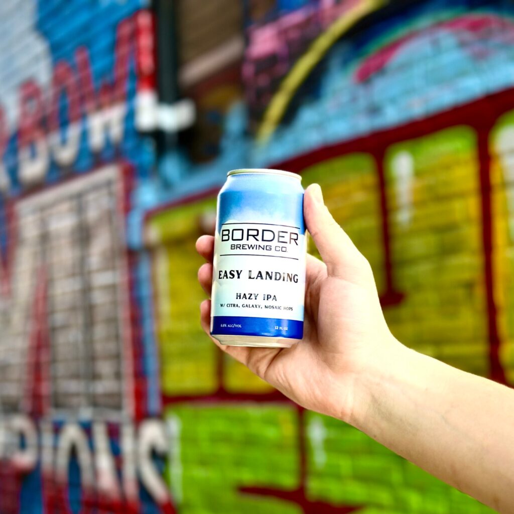 A can of Easy Landing IPA outside of our brewery taproom in Crossroads Art District KC