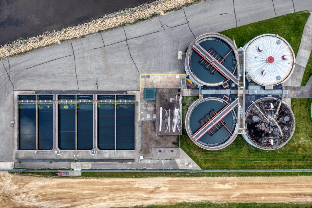 Water treatment plant showing the different parts of the process