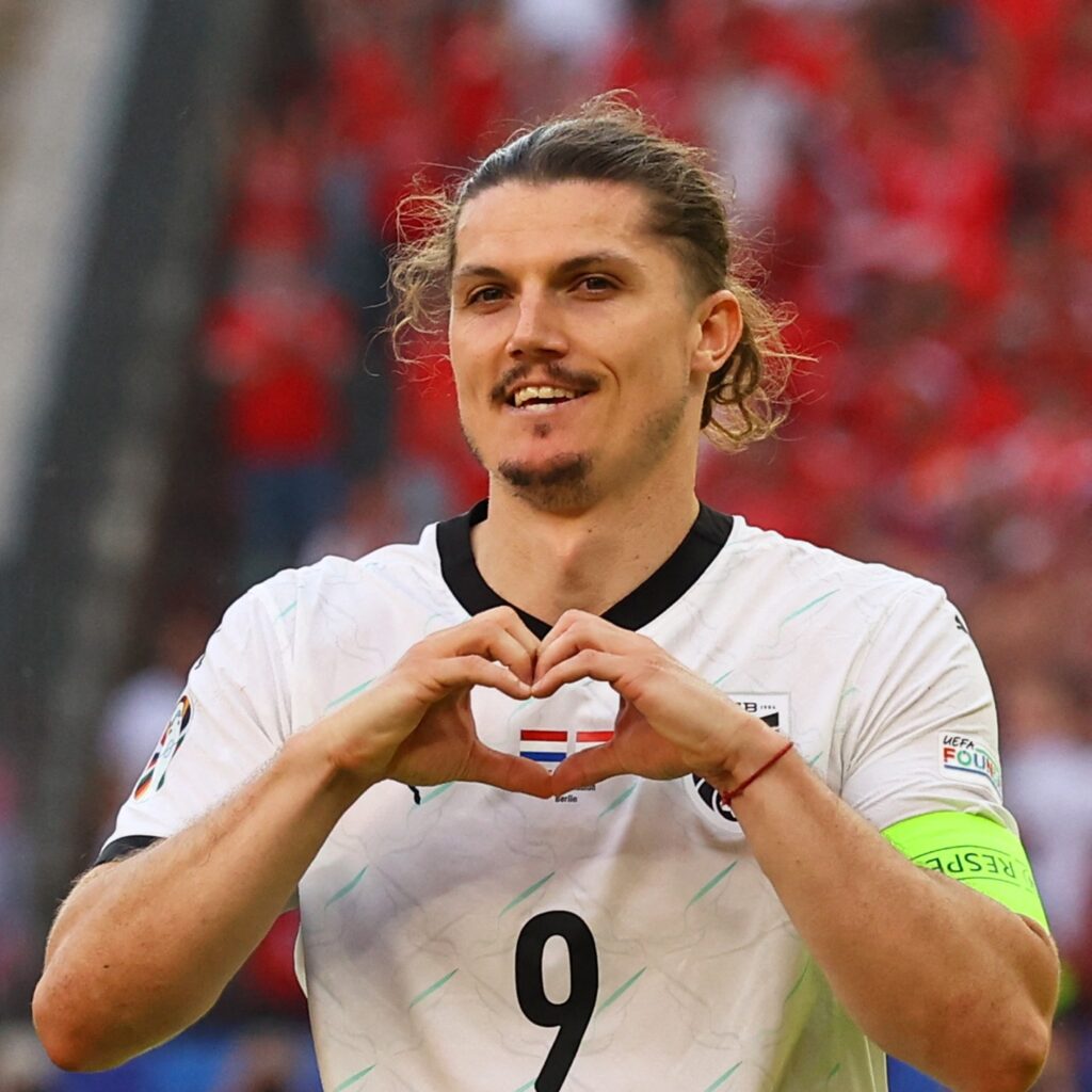 Sabitzer playing for Austria in the World Cup at Arrowhead Stadium in Kansas City, MO